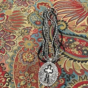 Black and silver necklace with cross 3 inch pendant